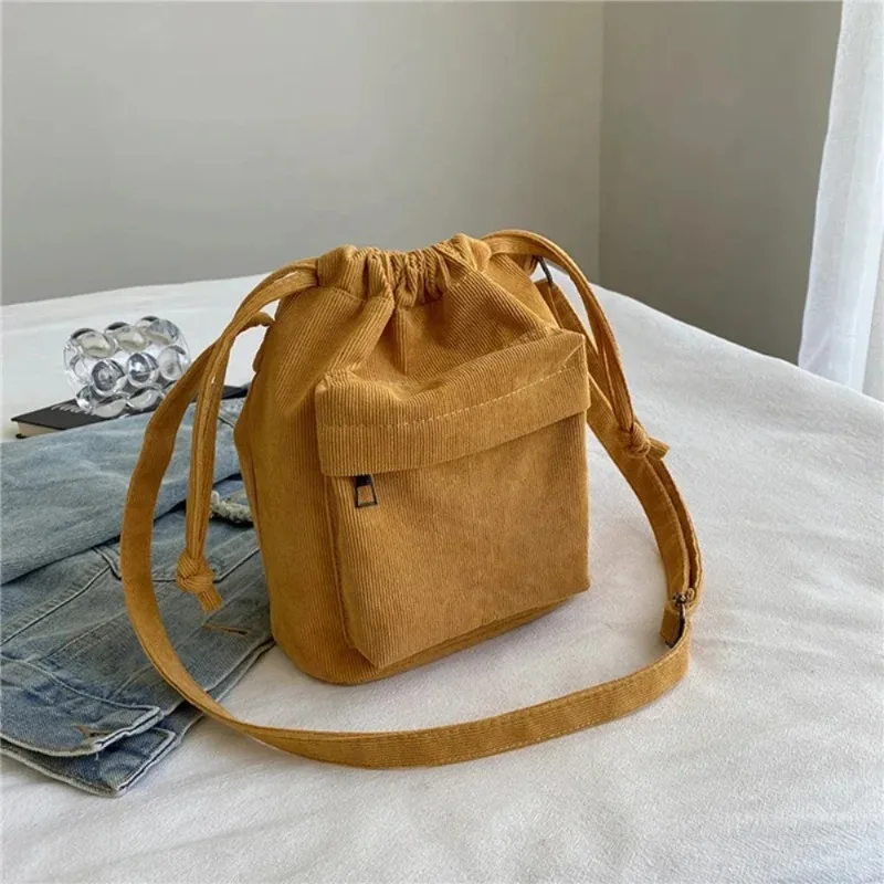 Korean Style Women's Shoulder Bag Drawstring Bucket Bag Casual Light Youth Crossbody Bag Whole New Middle Bag