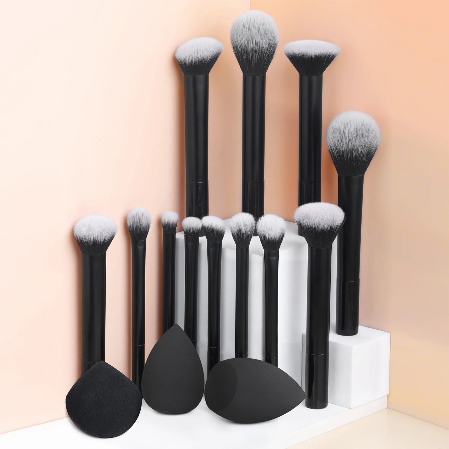 Makeup Brush Sets,12pcs Plastic Simple two styles of beauty eggs and makeup puffs multifunctional Makeup Brush for Dres