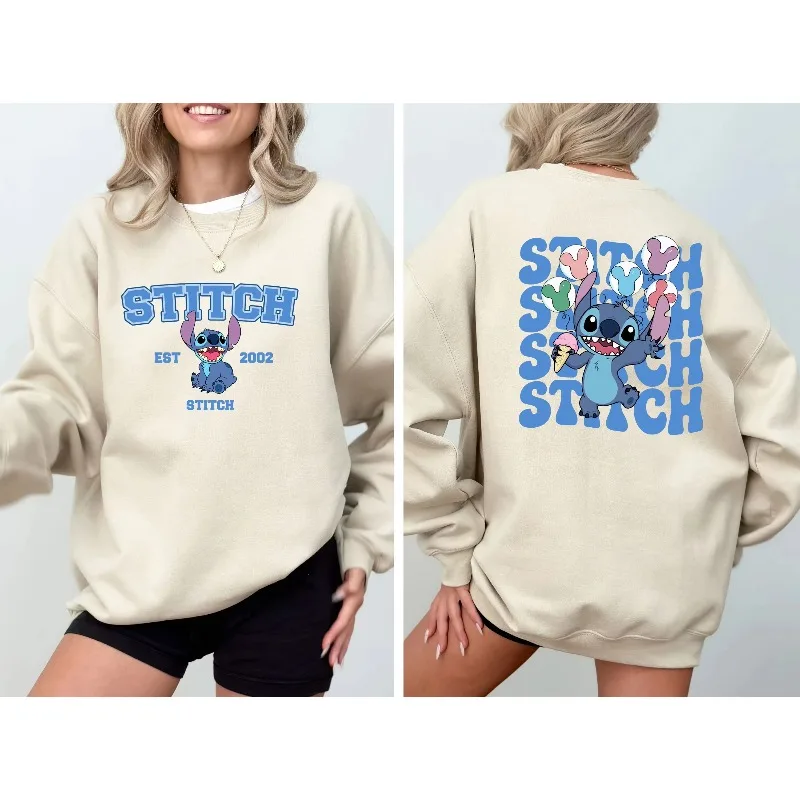 Disney Dames Heren Stitch Est. 2002Sweatshirt Hoodie Pullover Casual Top Herfst Winter Fleece Oversize O-hals Unisex Paar Top
