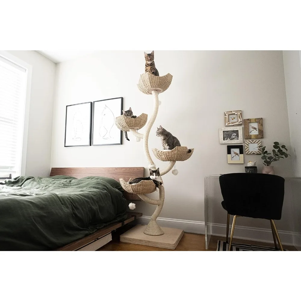 

73" Tall Modern Cat Tree Scratching Tower for Large Cats, Scratching Post Condo, Cat Tower for Multiple Cats, Luxury Cat Gif