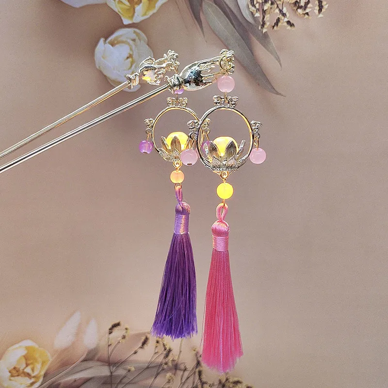 

Новые светящиеся фонарики в старинном стиле, синие заколки с кисточками, заколки в стиле ретро, аксессуары Hanfu и Cheongsam, универсальный головной убор.