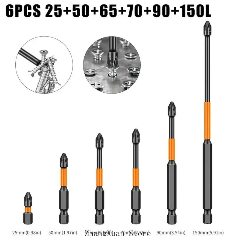 3XUF 6PCS 자기 영향 비 슬립 교차 스크루 드라이버 헤드 핸드 전기 드릴 육각형 전기 드라이버 비트 세트 도구