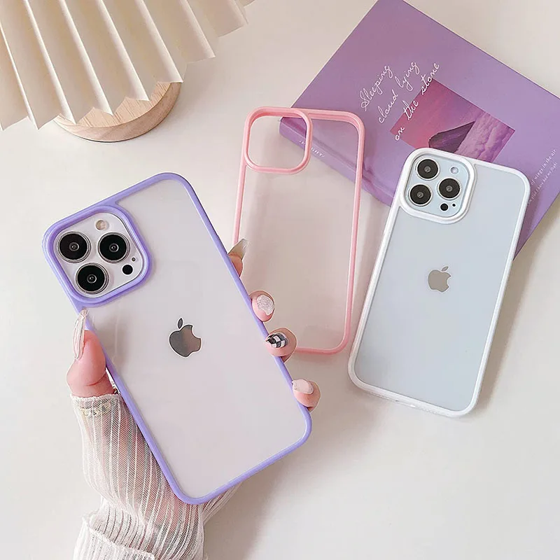 Luxury Candy Color Clear Soft Case For iPhone 14 13 12 Mini 11 Pro XS Max X XR SE 7 8 Plus Hybrid Hard PC Back Shell Ultra Thin