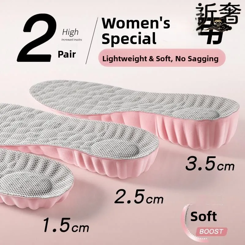 女性用快適インビジブル超ソフト衝撃吸収インソール、足全体用、小柄な方向けの内蔵身長アップパッド