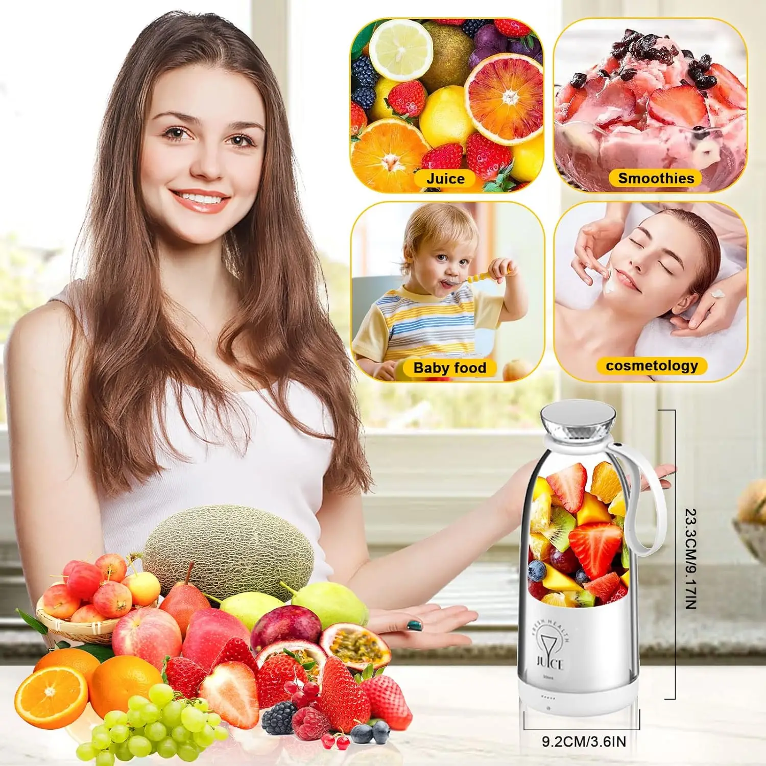 เครื่องปั่นแบบพกพา, เครื่องปั่นส่วนตัวขนาด 500 มล. สําหรับปั่นและสมูทตี้, เครื่องปั่นขนาดส่วนบุคคล, ถ้วยคั้นน้ําผลไม้ผักผลไม้เดินทาง, USB