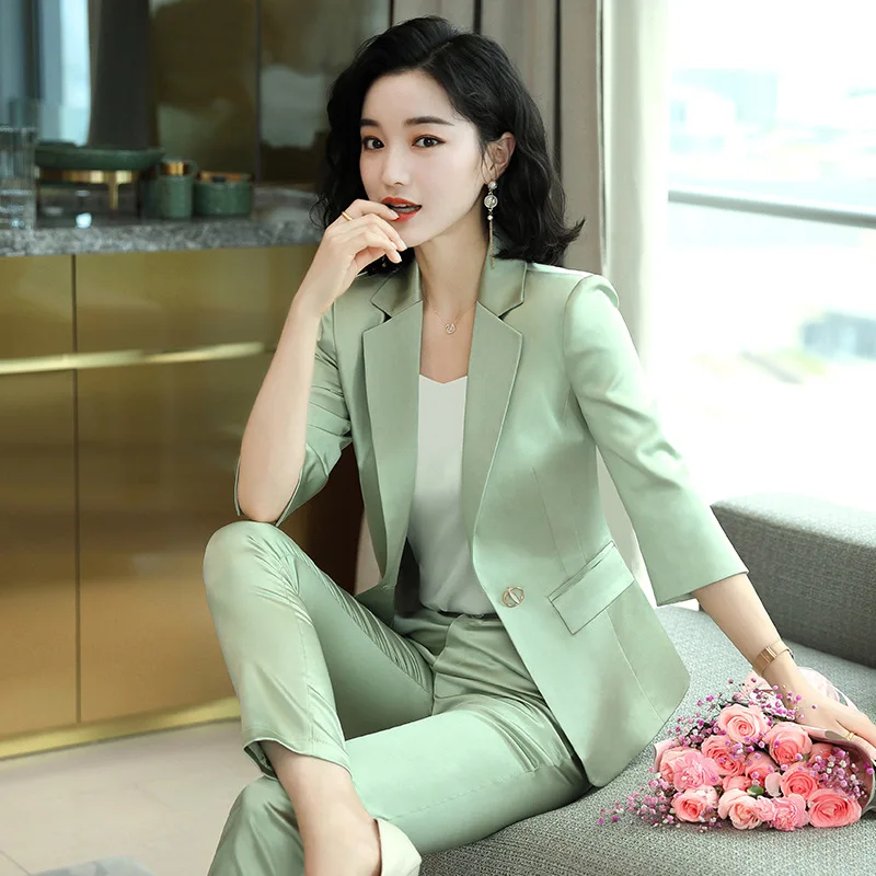 High-end Premium Women\'s Blazer Pant Two Piece Office Suit 2022 Spring New Elegant Temperament Female Jacket Casual Ninth Pants