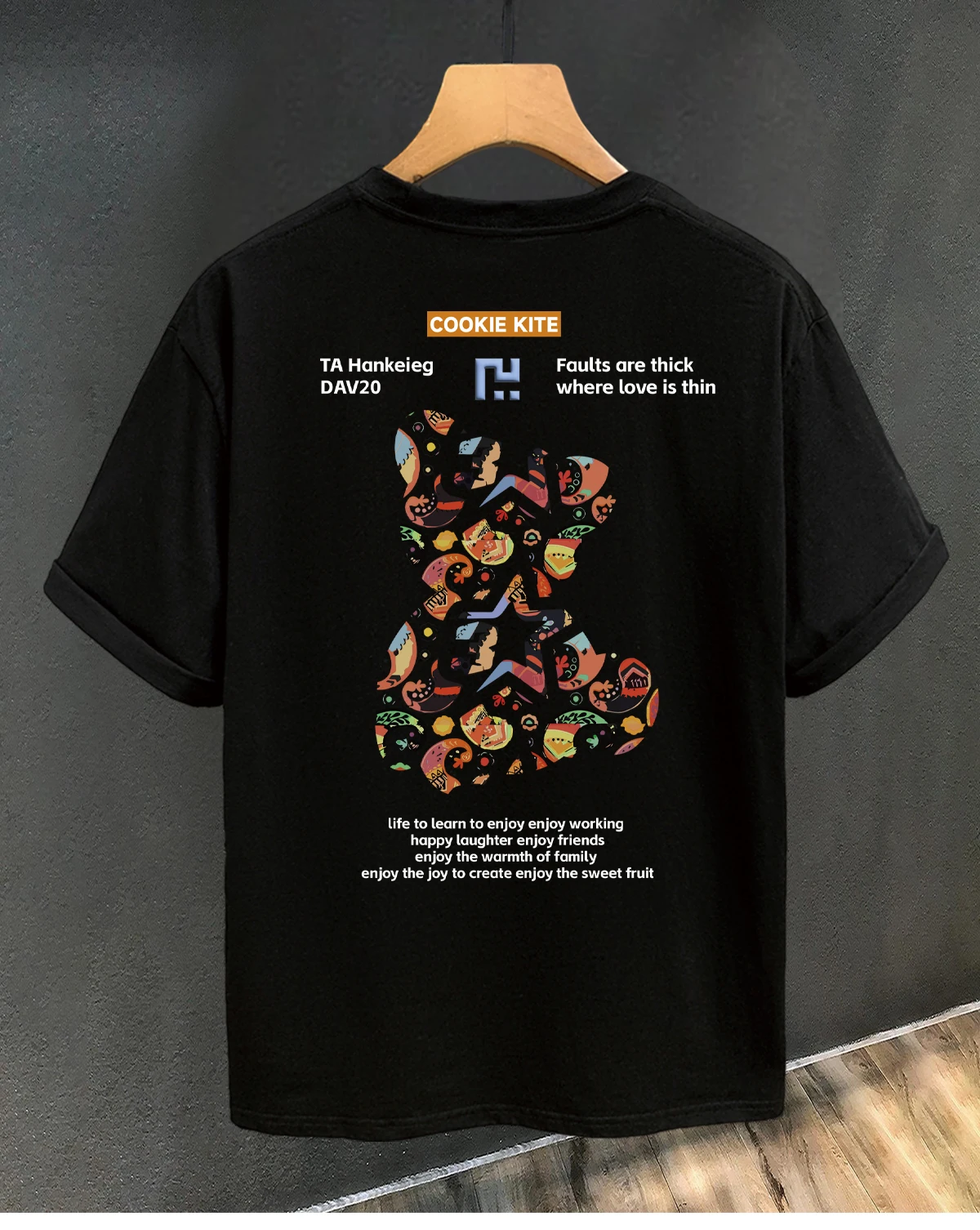 Summer Fashion Heavyweight Men's English Letter 100% Cotton Bear Print Round Neck High Quality Casual Fitness T-shirt