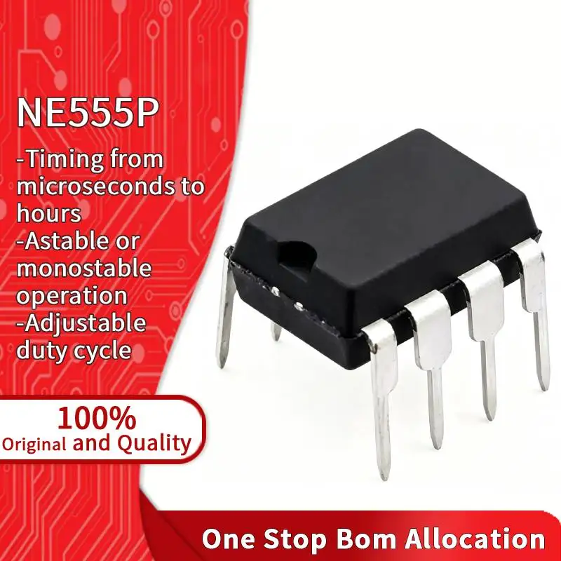 10 Pcs NE555P Timer IC DIP-8 Oscillator Regulator for DC Motor LED Dimmer Electronic Components Chip Integrated Circuit