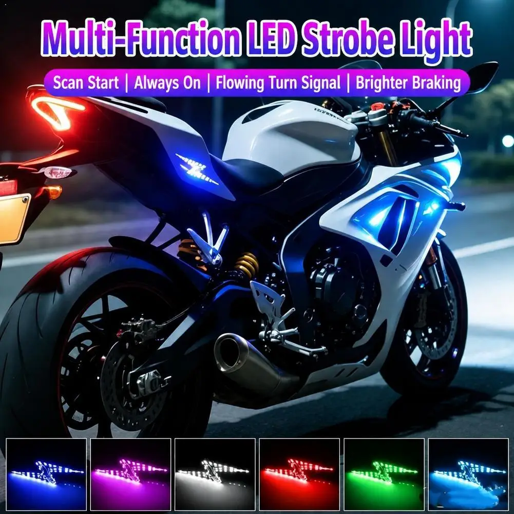 LED Motorcycle Lightning Strobe Light,Soft Silicone Epoxy Glow Strip,Sequential Flowing Turn Signal Brake Tail Lamp,Startup Scan