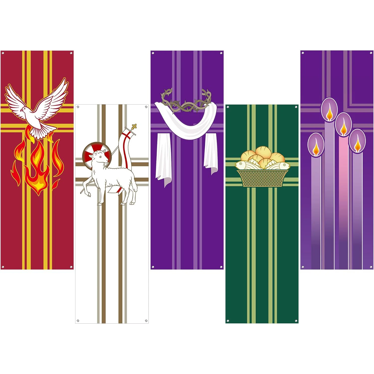 5Pcs Religious Easter Church Banner with Scripture Banners for Sanctuary Wall Prayer Flag Welcome Religious Praise Hanging Signs - Detail 1
