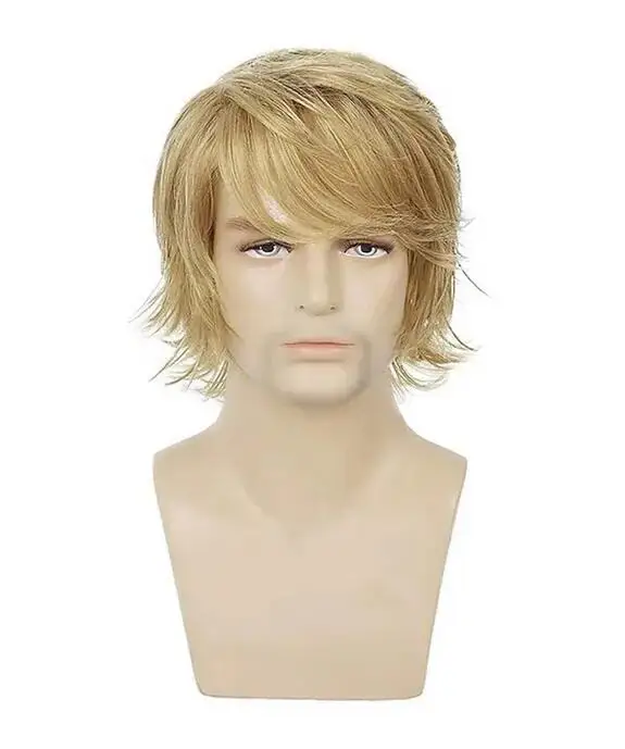 Perucas de onda sintética loura longa, Cabelo inchado para homens jovens, Cosplay de Rock, Festa, Fofo, Boate, Perucas de Bar