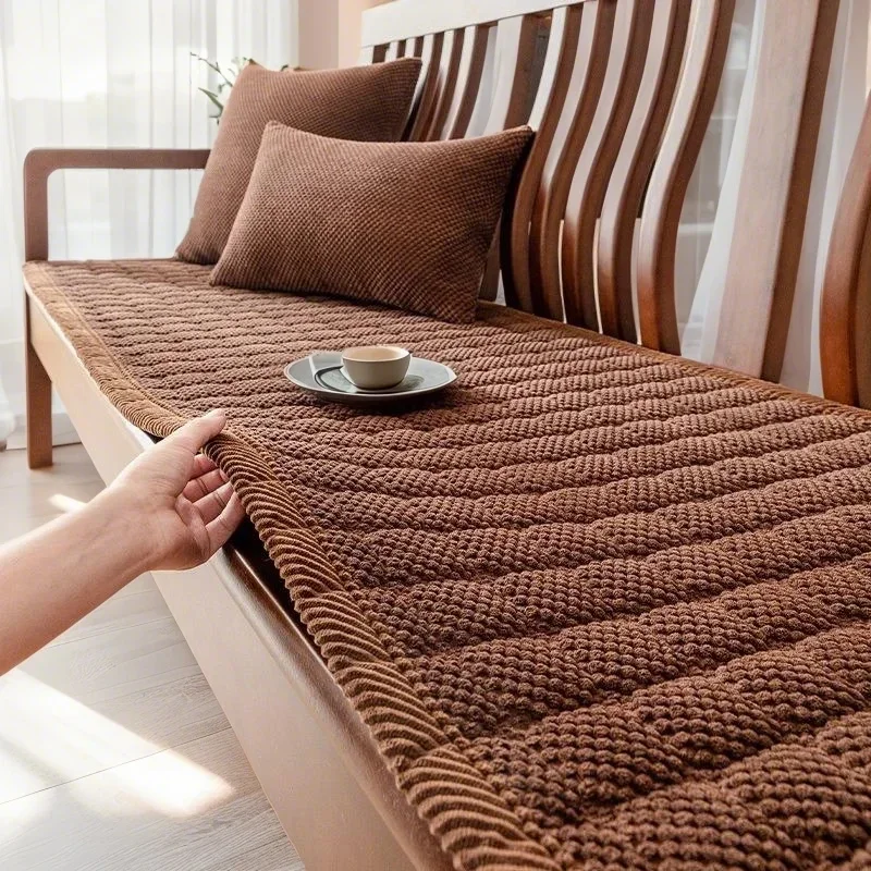 Thick Corduroy Sofa Cushion For Autumn Winter Anti Slip Solid Wood Sofa Seat Cushion Wear-Resistant And Durable Seat Covers Gray