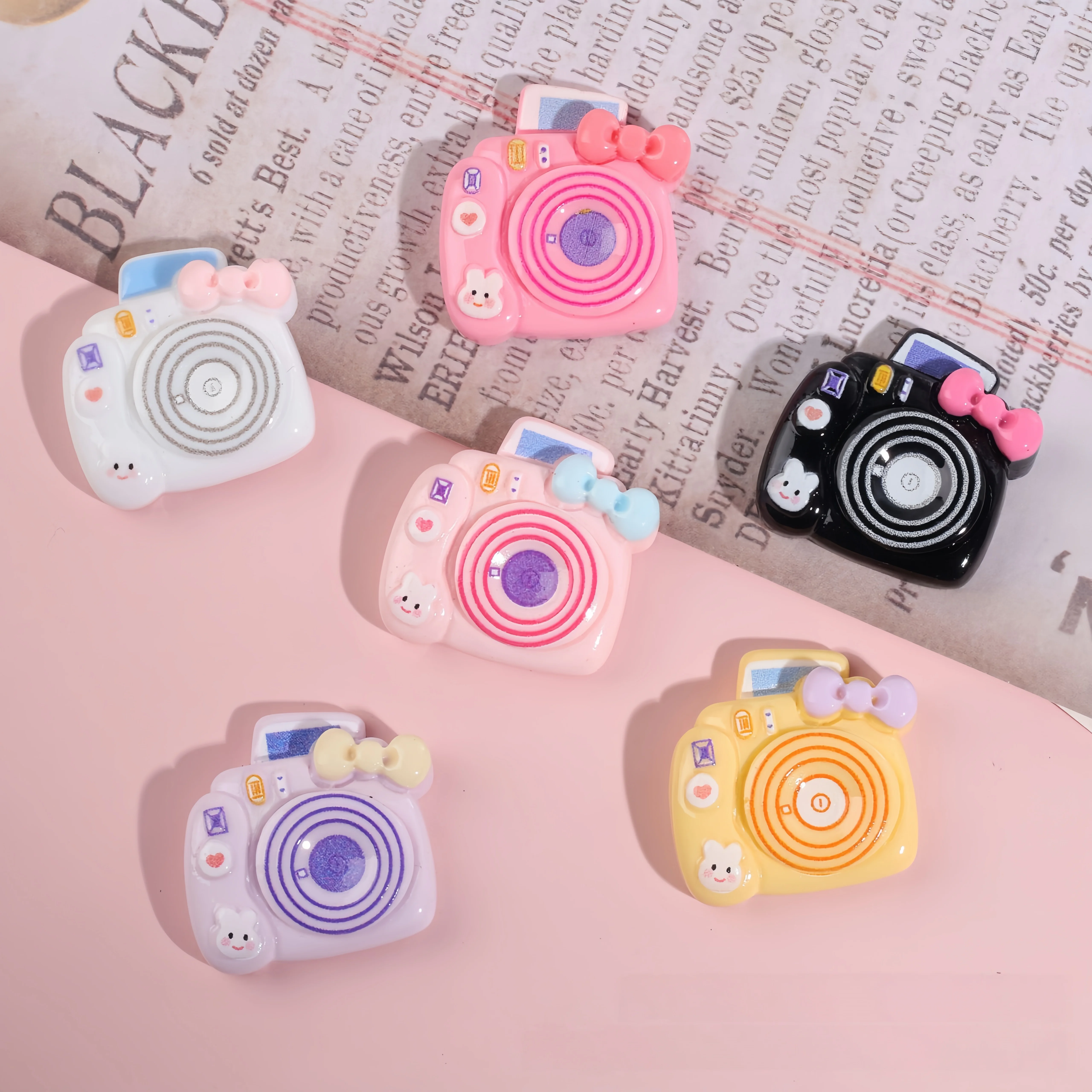 16pcs Mixed Glossy Bow & Camera Resin Shoe Charms - Cute Cartoon Decor for Clogs & Beach Bags