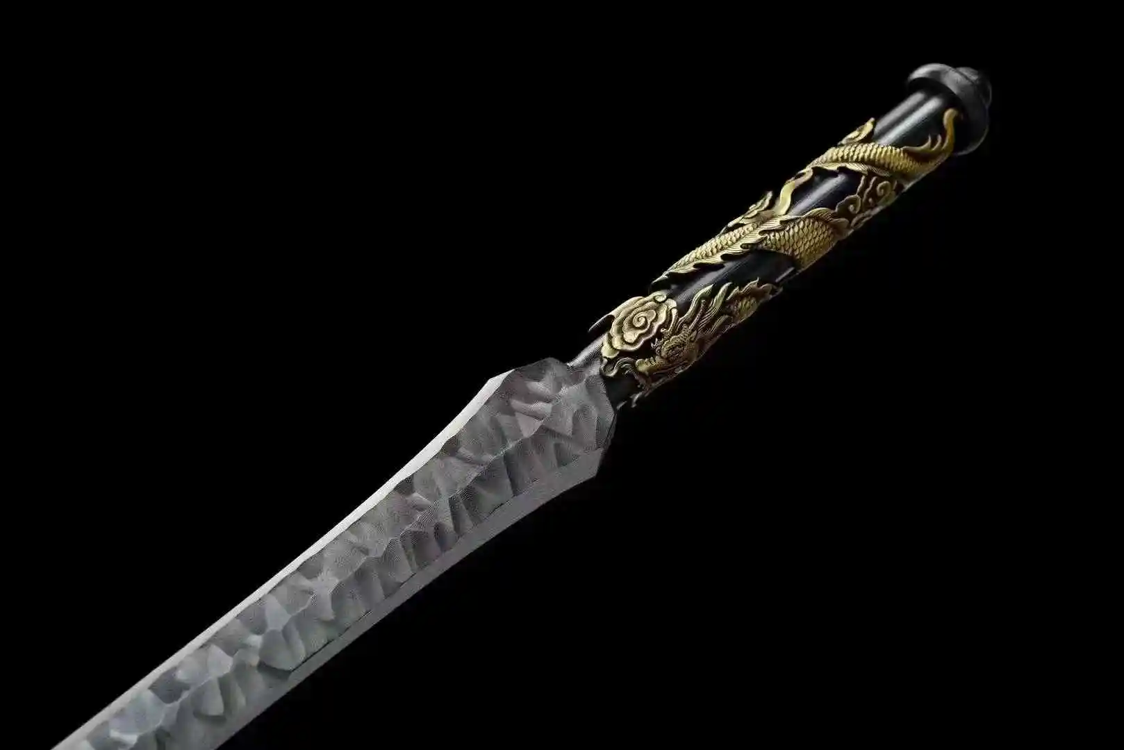 Chinese Traditional Kungfu Battle Spear Sword,Multi Folded Refined Meteorite Patterned Steel Blade,Real Cowhide Sheath,Unsharp