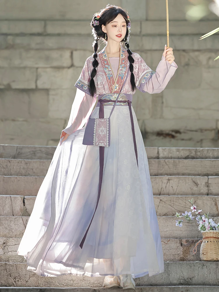 

Оригинальная юбка Tang Dynas Hanfu【Lotus】Ежедневная утягивающая этническая юбка длиной до талии Han Su для женщин 8-25 лет