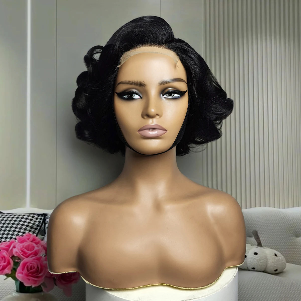 Miss Rola 15A Brazilian Bouncy Curl Human Hair Wigs Natural Hair Wig Bouncy 4x4 Lace Closure Wigs Remy Fashionable 180% Density