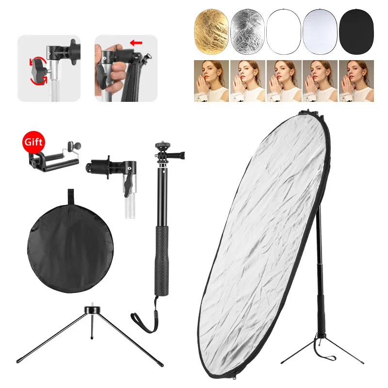 60x90cm 5in1 Reflector with Tripod Stand Collapsible Multi-Disc Light Diffuer Reflectors Photography for Studio Lighting Shoot