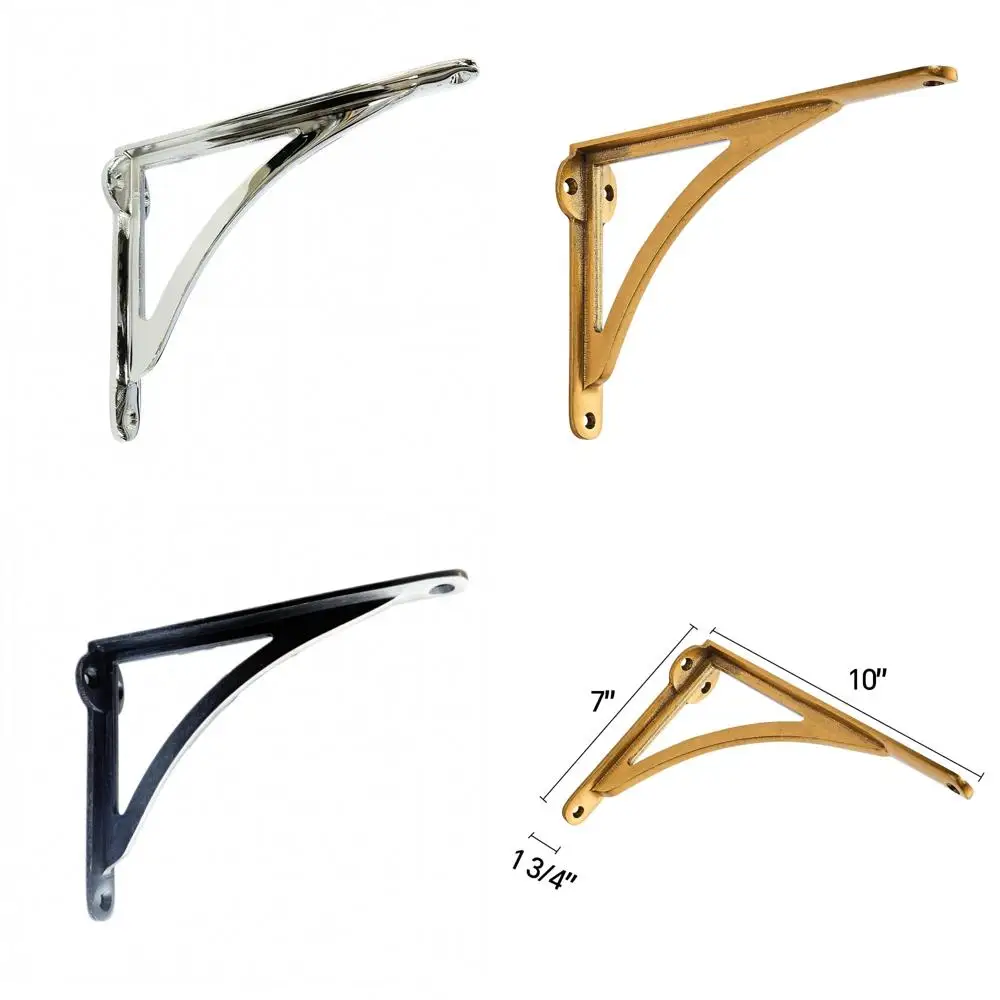 Vintage gepolijst chroom decoratieve wandplankbeugels, 8 inch massief messing, set van 2 voor elegante huisstyling