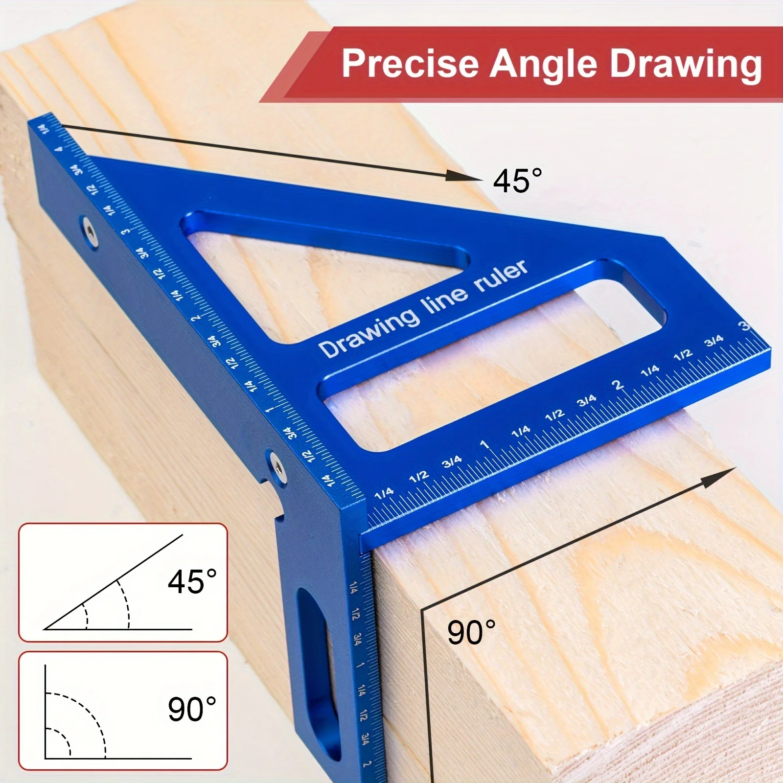 Precision Aluminum Alloy Woodworking Square - 45/90 Degree Angle Measuring Triangle Ruler - Upgraded Hole Scriber Marking Gauge