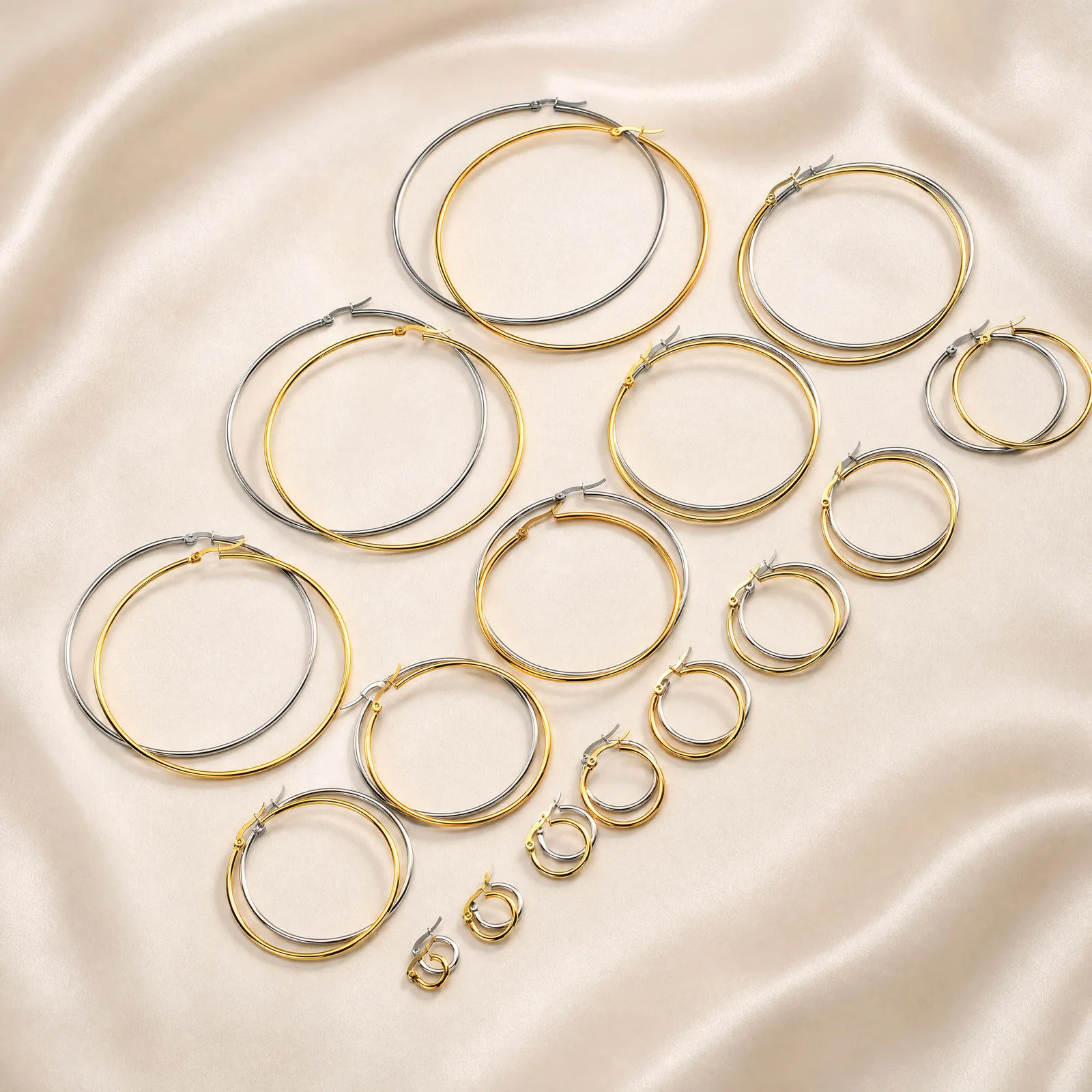 2mm Thin Hoop Earrings for Women, 10-85mm Classic Round 18K Gold Plated Stainless Steel, Minimalist Lightweight Jewelry