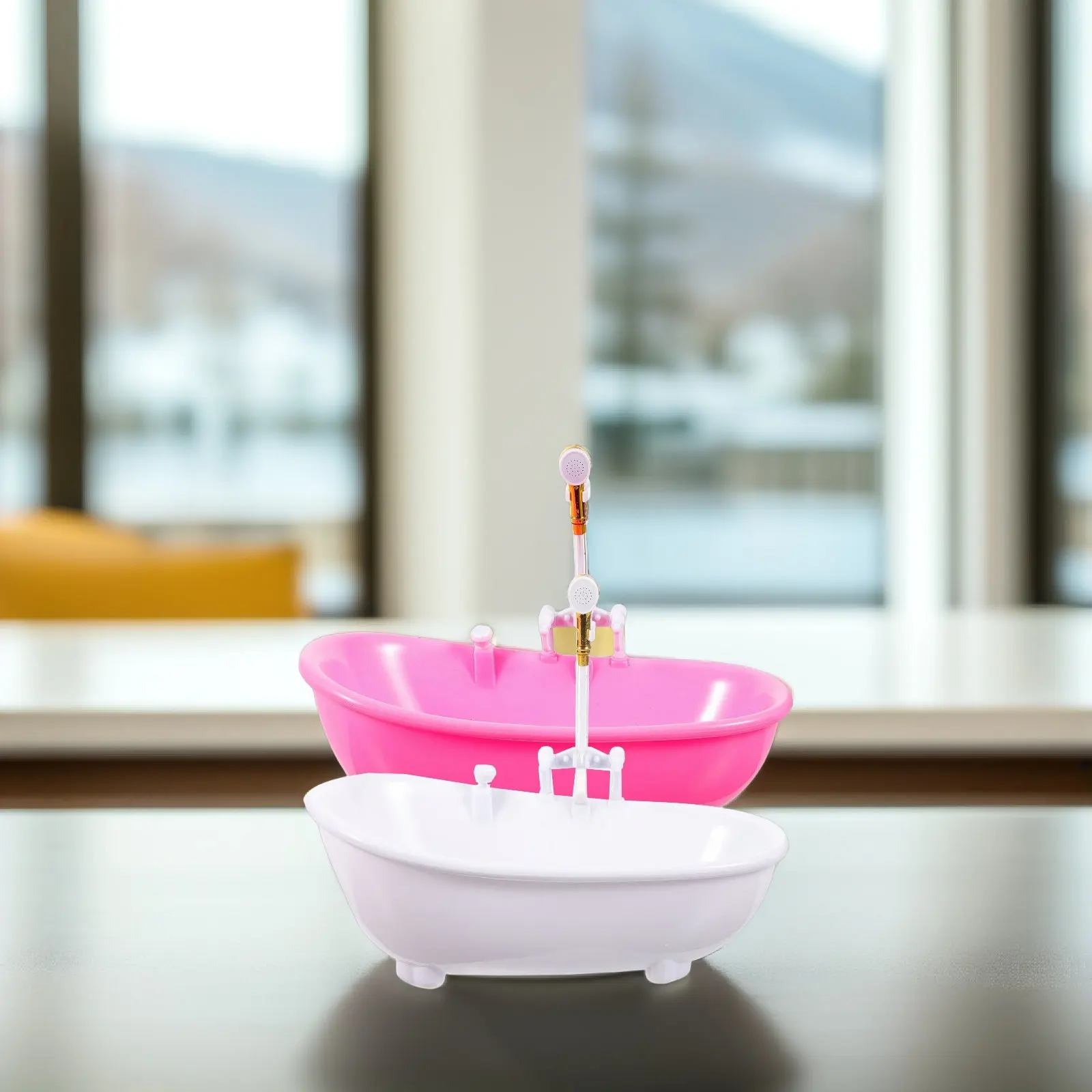 

2Pcs Safe Plastic Dollhouse Bathtub Miniature Bath Tub with Sprayer Feature for Childrens Imaginative Play and Mini Interior