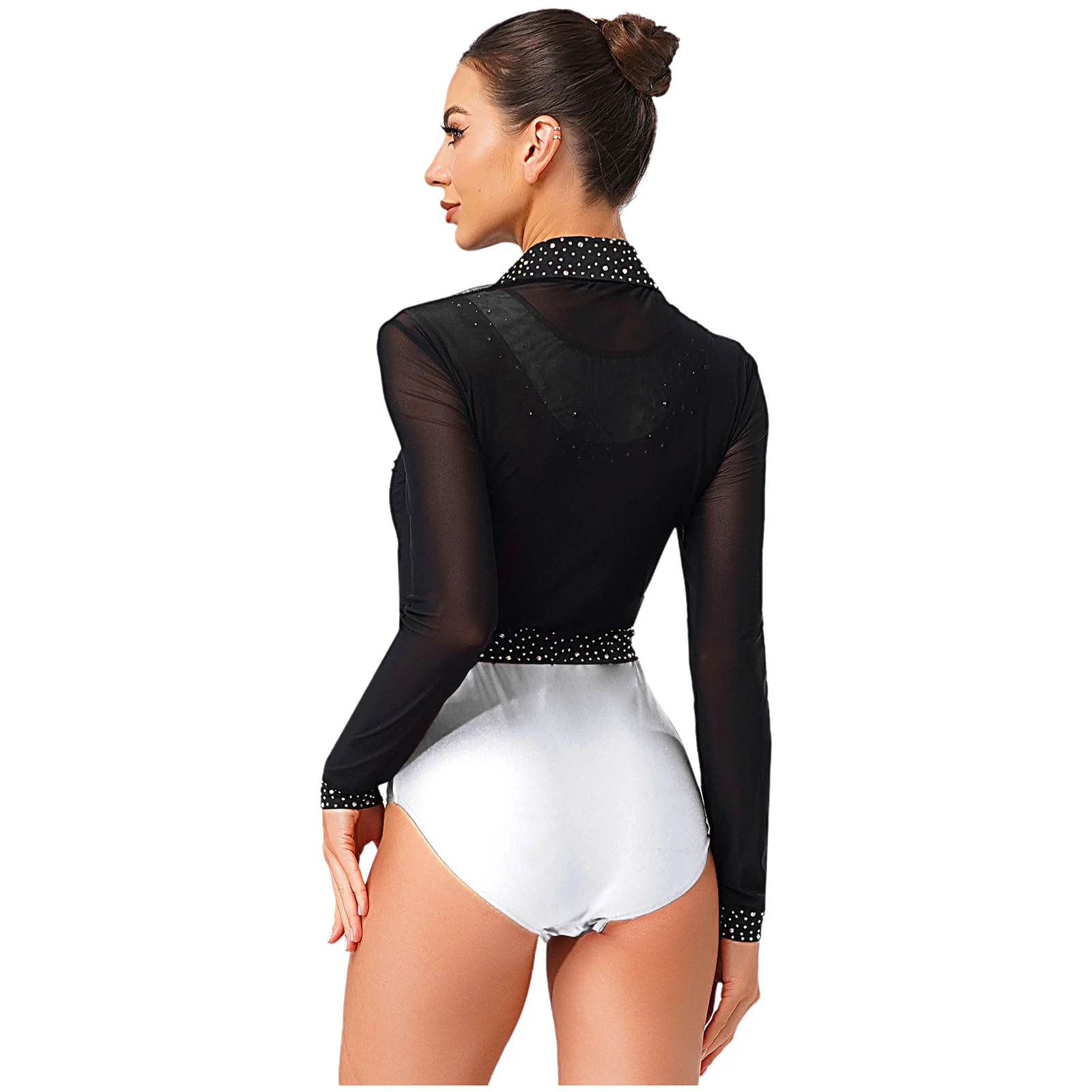 سترة نسائية للرقص اللاتيني من شبكة حجر الراين لموسيقى الجاز وأكمام طويلة مفتوحة من الأمام وربط بوليرو سترات مقصوصة وإكسسوارات ملابس الرقص