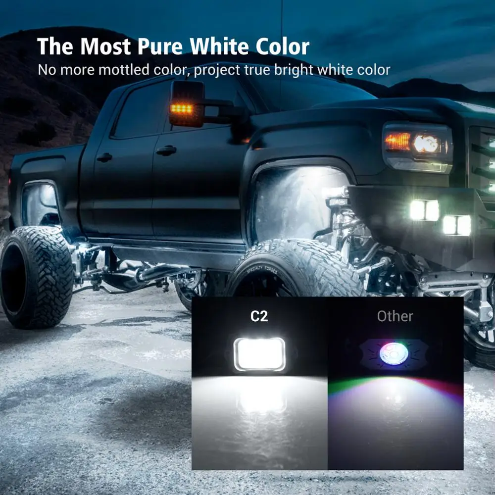 MICTUNING High Bright 10-30V White 4 Pods LED Rock Light for Car Truck Offroad ATV UTV Boat, IP68 Waterproof