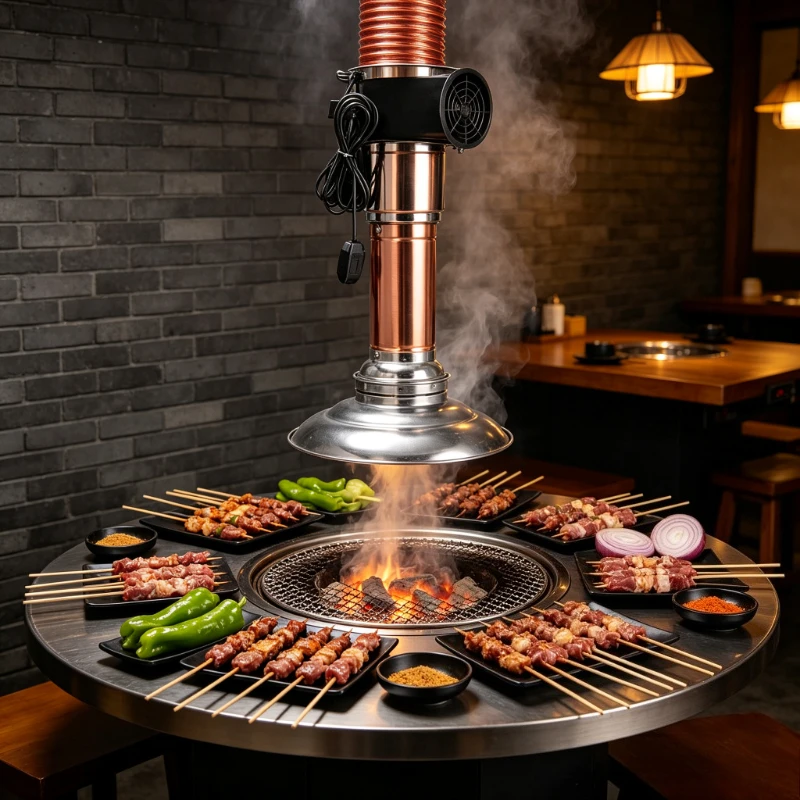 Retractable Smoke Exhaust Pipe, Adjustable Ventilation Duct with Fan for Commercial BBQ, Oil-Proof Korean Style Hose Use