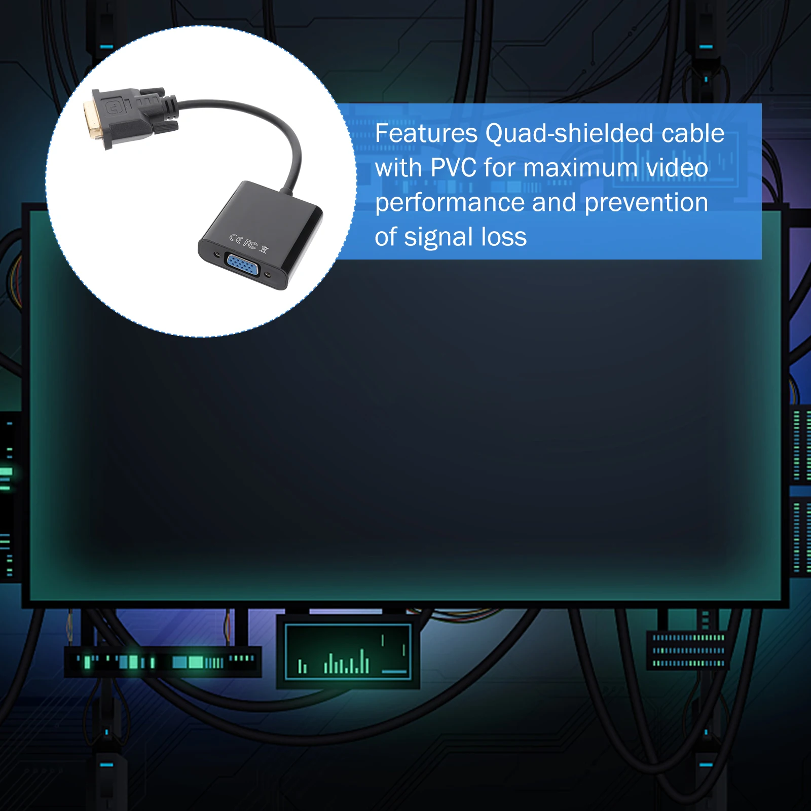 

Quad-shielded DVI-D to VGA Adapter Cable Converter 1080p Support PC Graphics HDTV Display 1920x1200 Compatible with Lenovo