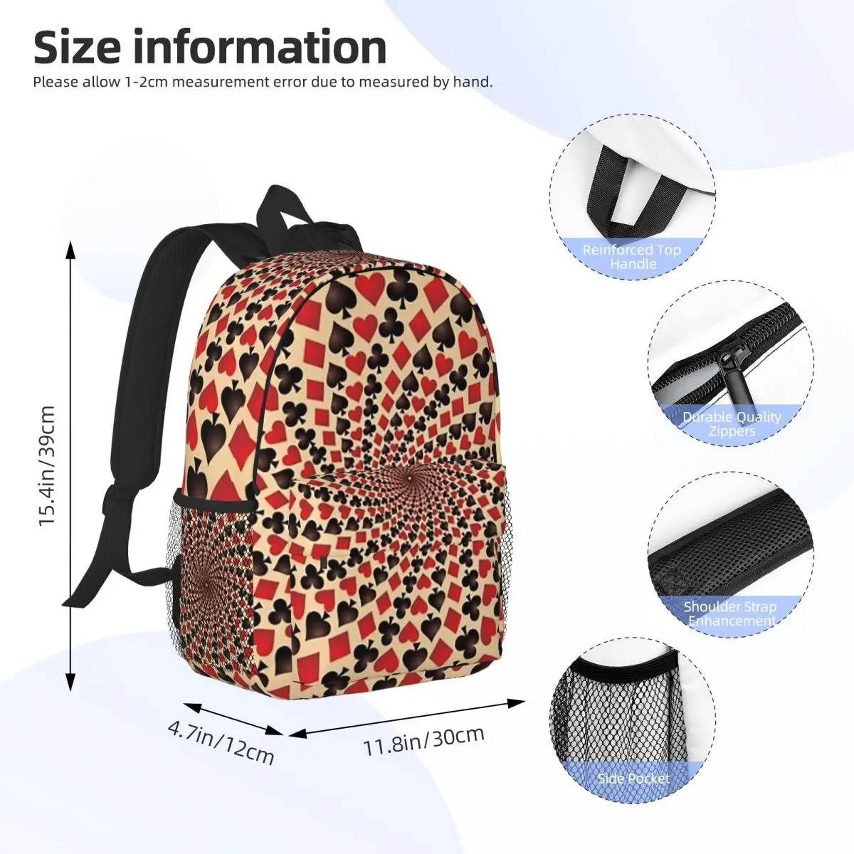 Ace Of Diamonds Playing Card Hearts Spades Backpack Student Boys Girls BookBag Men Women School Bag Laptop Shoulder Bags