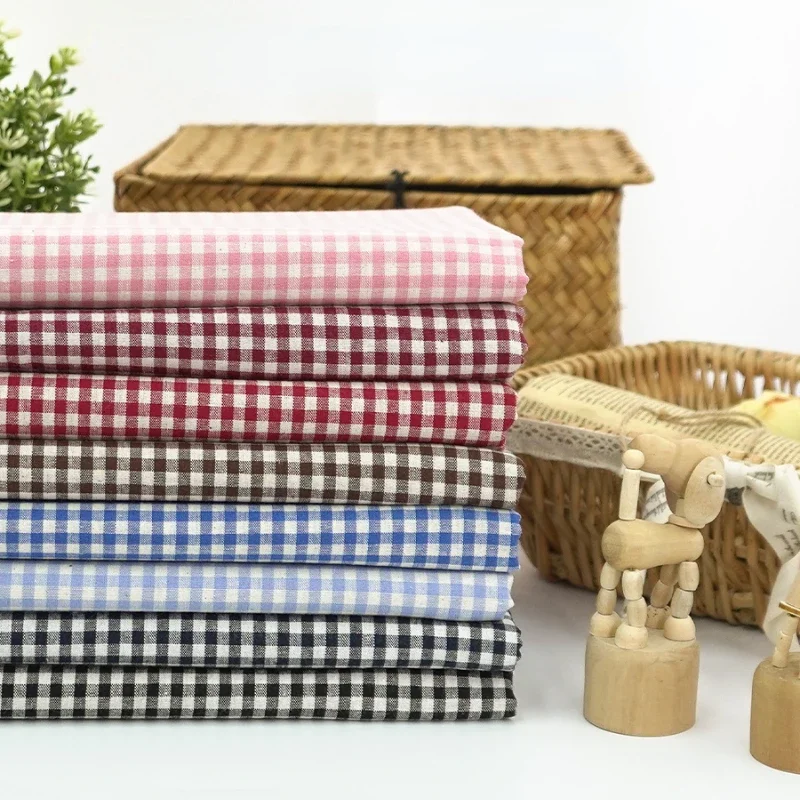 Tissu à carreaux en pur coton 45x145cm, tissus à carreaux rouge, bleu, noir pour nappe, rideau, décoration de la maison, couture faite à la main