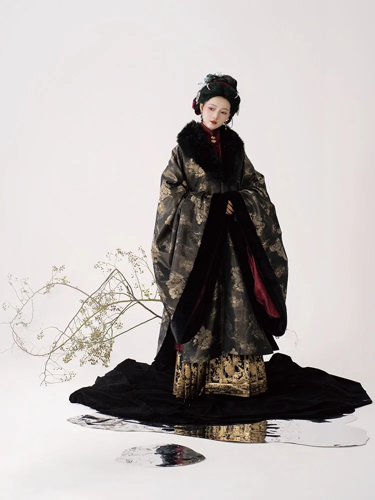 

Thiened Ming Dynas Hanfu Women's Autumn Winter Original Design Long Sve Mid-Length Coat One Button Closure Warmth