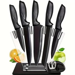 Kitchen knife a set of 7 pieces, black stainless steel knife, knife sharpener, a professional chef knife set, is yakeli stents