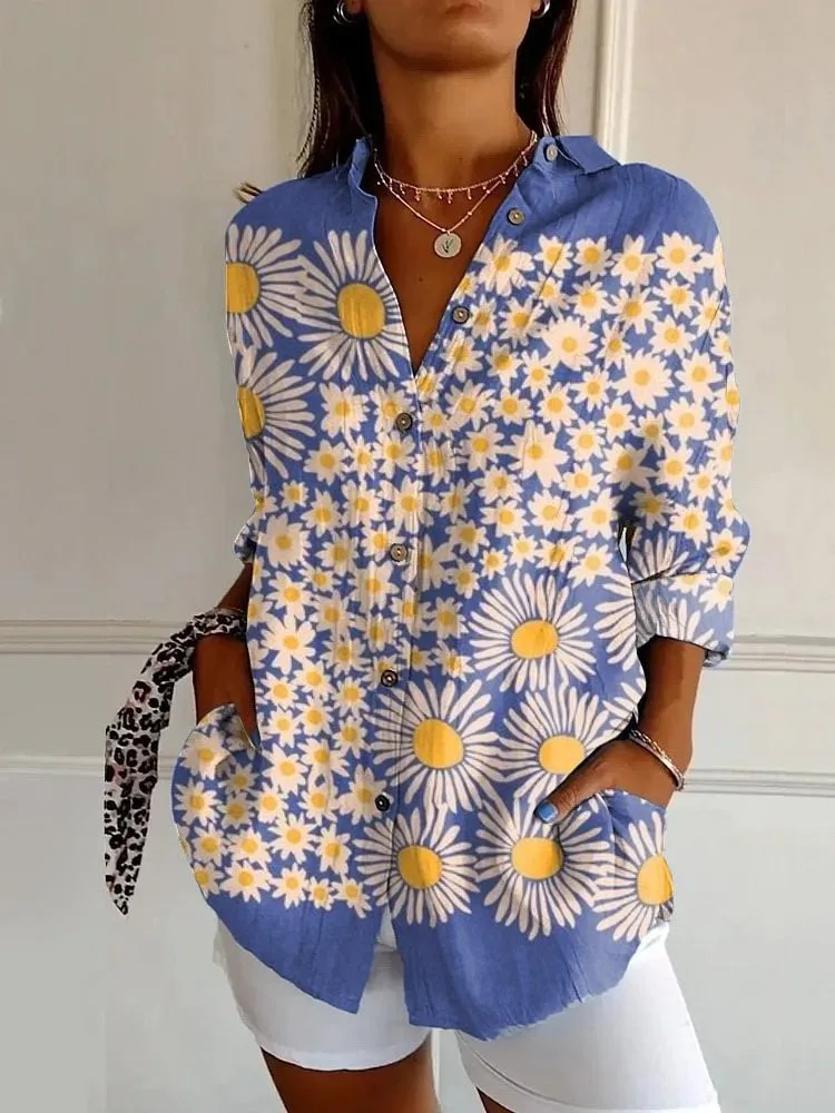 

Spring Print Shirt For Women Fashion Long Sleeve V Neck Button Shirts Tops Casual Boho Holiday Womens Clothing Autumn New 2025