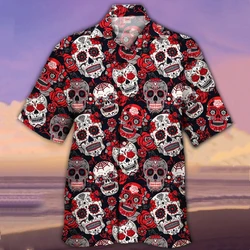 2024 Skull Men's Shirt 3d Print Hawaiian Shirts For Men Fashion Casual Cuban lapel Shirt Retro Oversized Short Sleeve Shirts