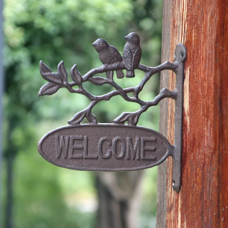 Retro Birds Cast Iron Wall Mounted Welcome Sign Plaques Double-sided For Home Garden Corridor Hallway Decoration Farmhouse Craft