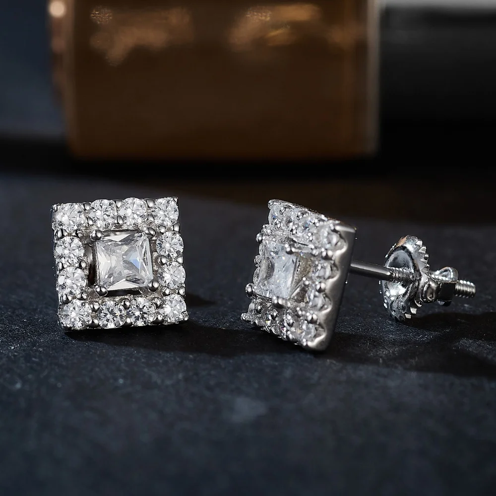 

High quality fine jewelry 925 Silver Square Moissanite Wedding Earrings for Brides