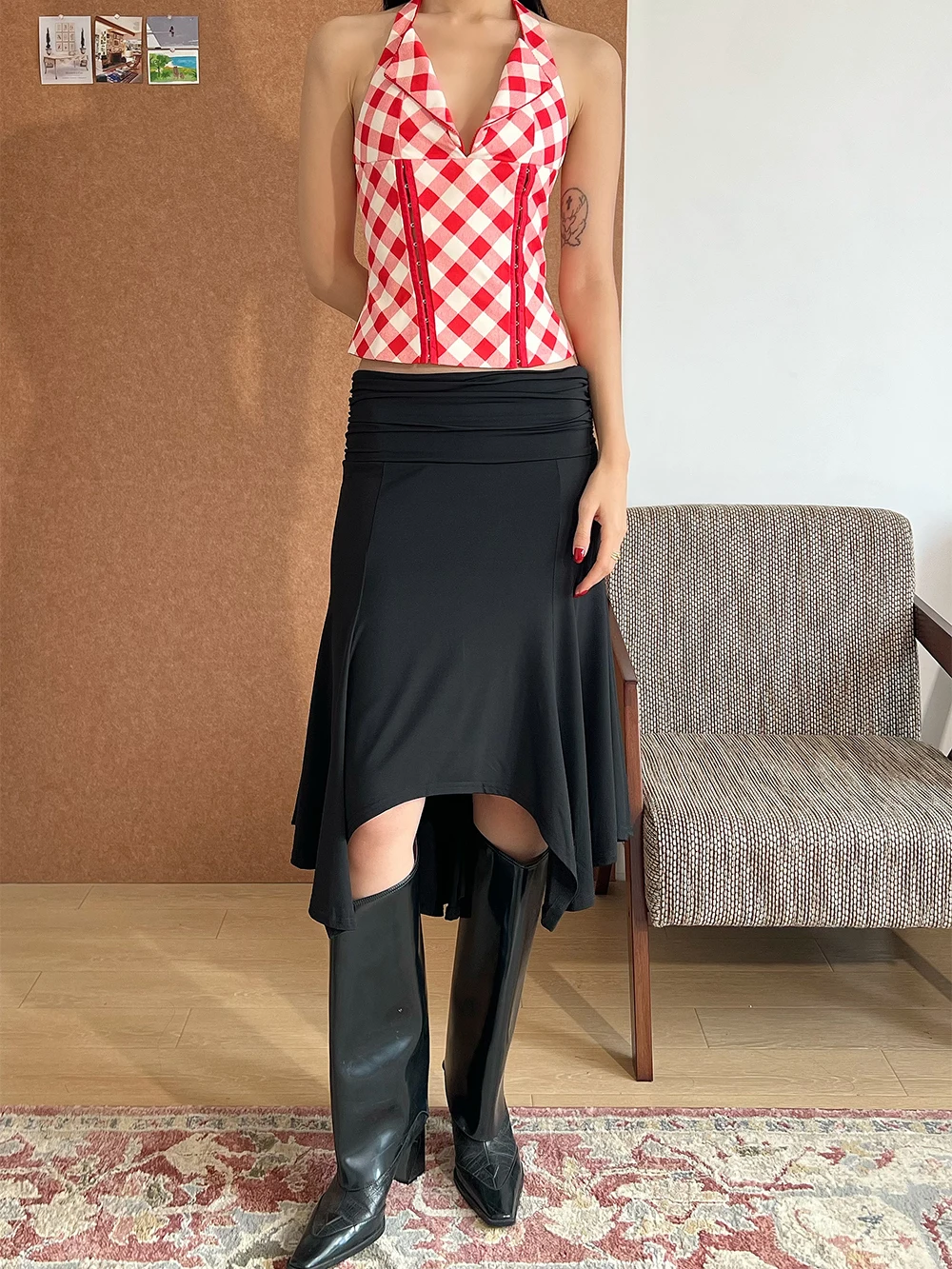 

Женская асимметричная юбка миди с низкой талией, А-силуэт, серия Bla Swan Dance, из высокоэластичной полиэстеровой ткани, облегающая, элегантная