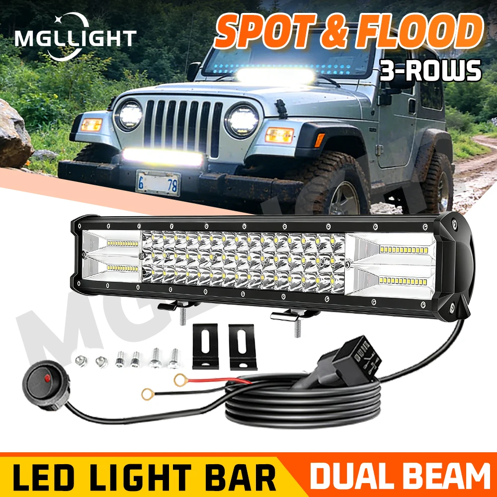 HL 3-Row LED Light Bar 20-52Inch Spot Flood Combo Beam off-road use Driving Light IP68 12V/24V for Truck SUV ATV UTV 4x4 Car