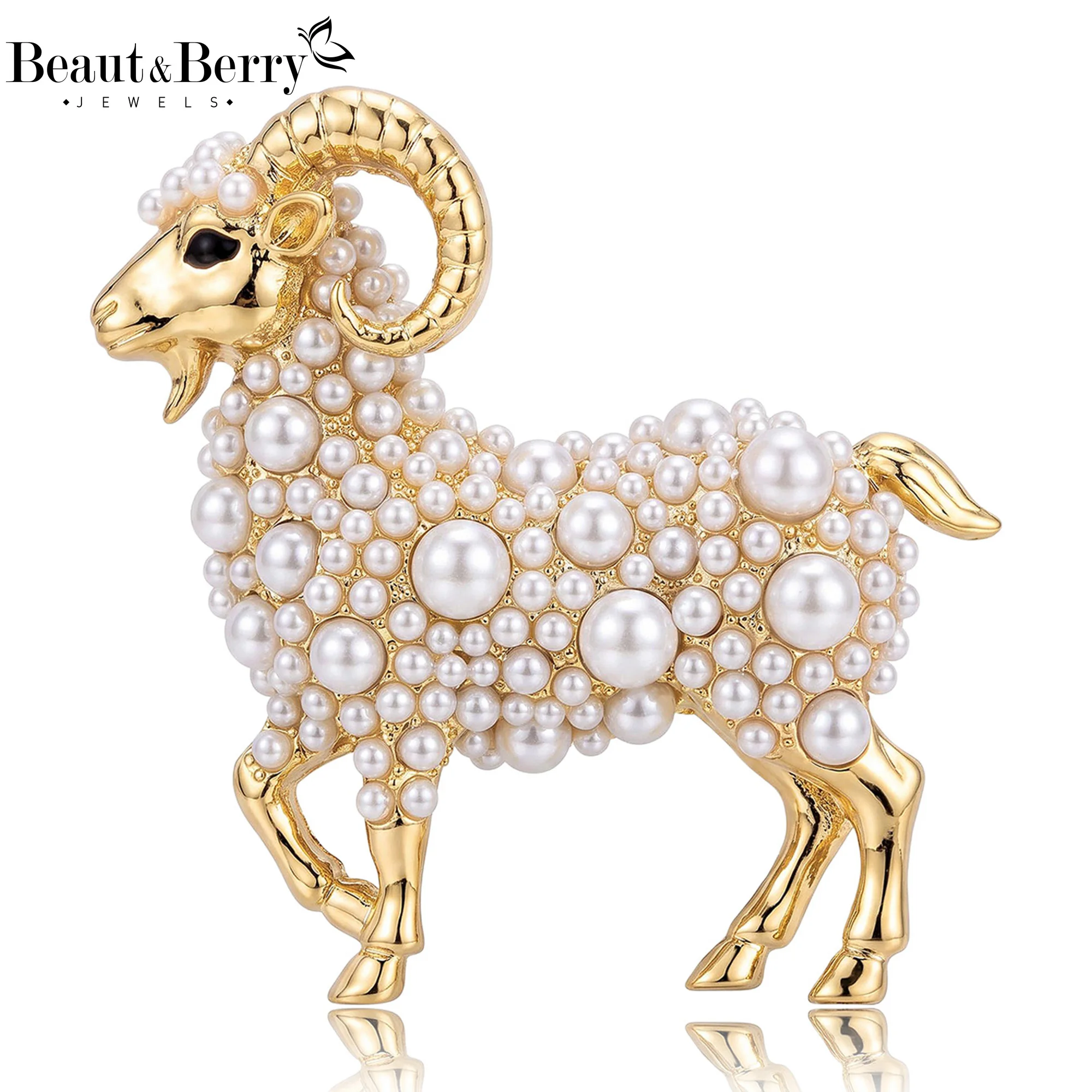 Beaut&Berry Luxury Pearl Sheep Brooches for Women Unisex Animal Pins Casual Party Jewelry Accessories Gifts Decoration
