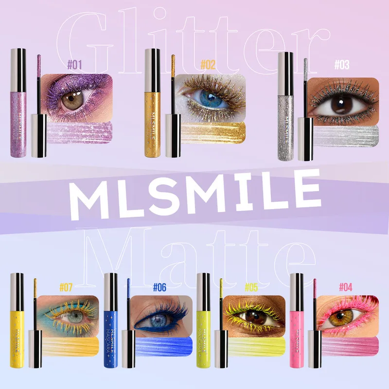 MLSMILE 7 colori Mascara perlescente Fine Flash Impermeabile senza sbavature Natale Cos Spazzola per ciglia a spirale Nuovo
