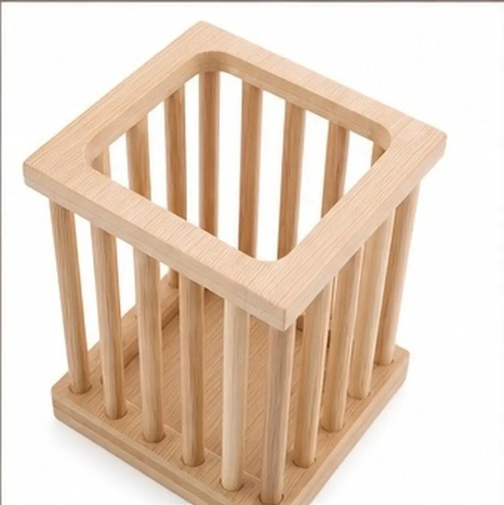 Bamboo Utensil Holder with Hollow Design & Fast Drainage – Multifunctional Chopstick, Spoon, Fork Storage Rack