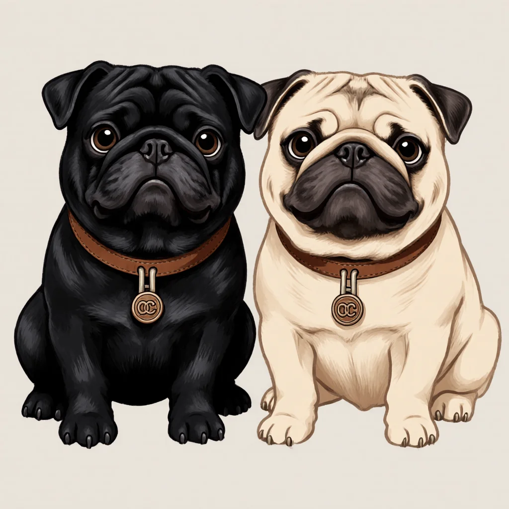 

Vinyl sticker in black and beige cartoon Bagger with brown leather collar and pendant. This self-adhesive, waterproof