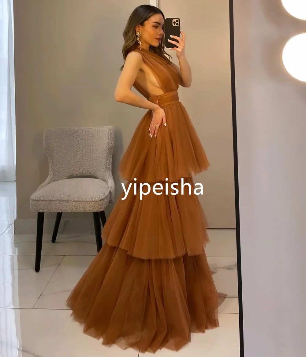 CustomizedFormal Net Pleat A-line One-shoulder Long Dresses Homecoming  Classic Exquisite Modern Style Pastrol Unisex Chinese 