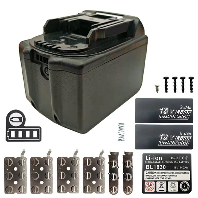 BL1890B Lithium Ion Battery Case 15X18650 For Makita 18V Li-ion Battery Pack Box Top Bottom Shell LED Key Sticker Housings