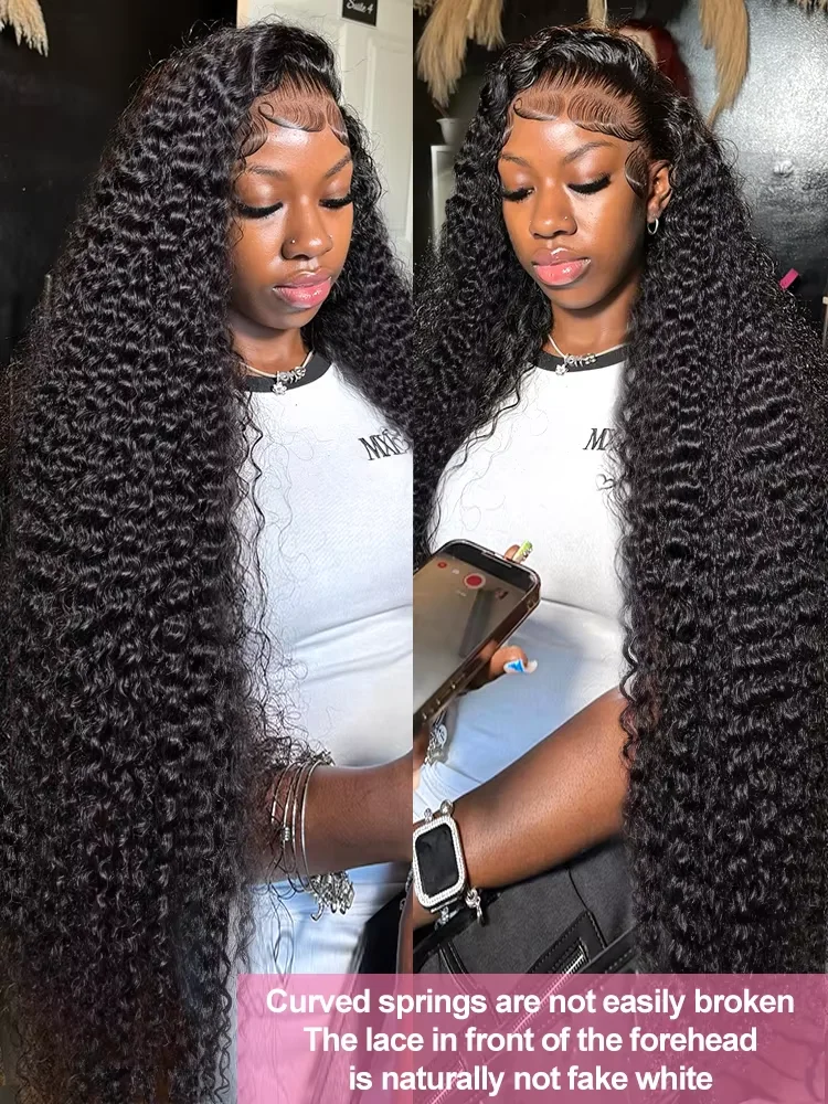 30 36 بوصة مجعد HD 13x6 الدانتيل الباروكات الأمامية شعر الإنسان موجة عميقة البرازيلي موجة المياه الدانتيل شعر مستعار أمامي للنساء السود Preplucked #4