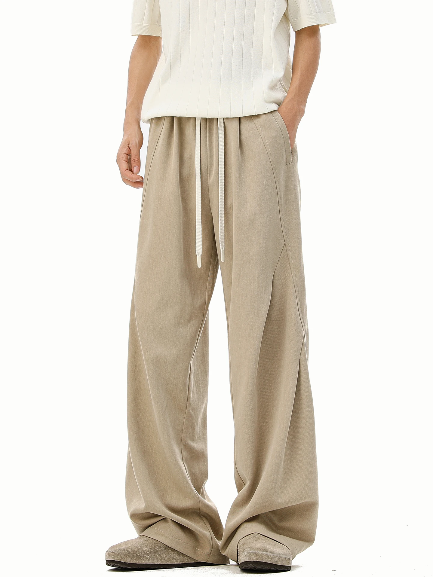 

Boyue Casual Pants for Teens Wide Leg Comfortable Folded Men's Loose Fit Straight Tube Polyester Spandex Casual Trousers