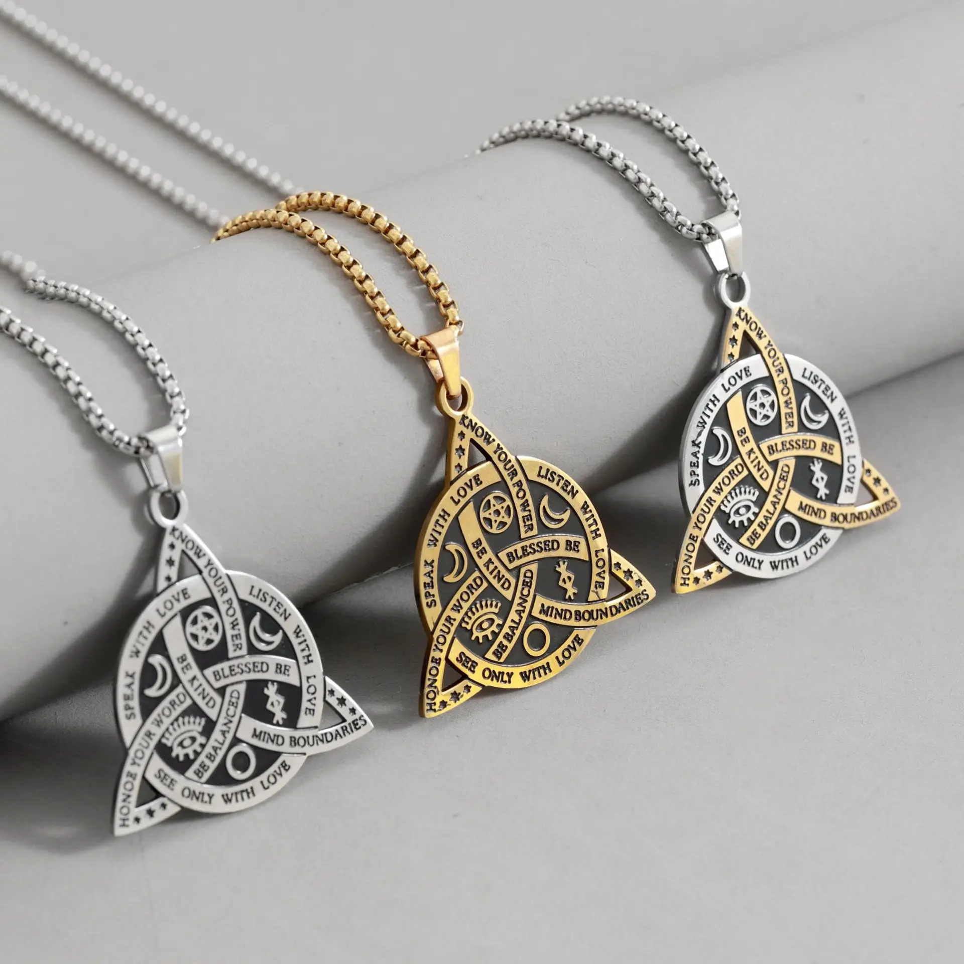 

Nordic Viking Celtic Knot Necklace Men Retro Triangle Stainless Steel Pendant Amulet Fashion Party Daily Jewelry