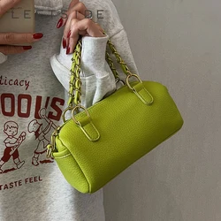 LEFTSIDE Pu Leather Shoulder Bags for Women 2024 Y2K Korean Fashion Handbags and Purses Small Chain Green Bucket Crossbody Bag