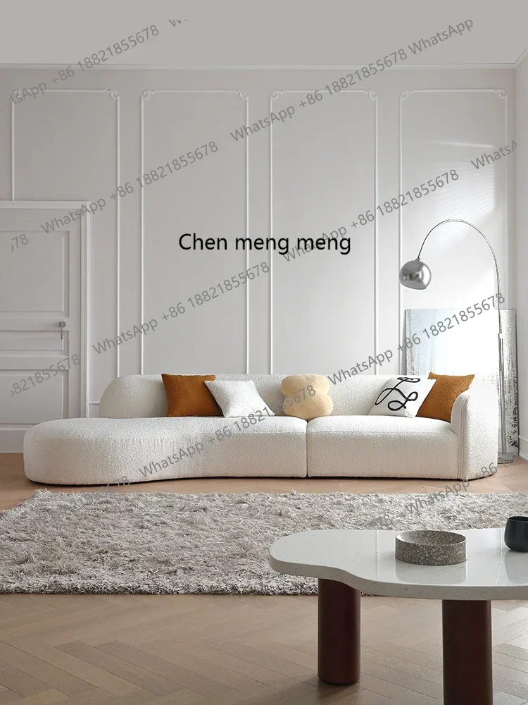 ZJCurved sofa lamb wool granular fabric sofa beige beauty salon casual sofa